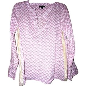 J. CREW Cotton Popover Tunic V Blouse Floral Print PINK Rose Metallic Accent 8